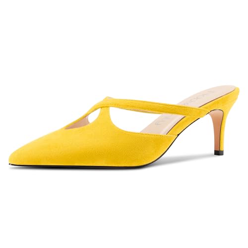 NobleOnly Damen Kitten Absatz Heel Spitze Zehenkappe Pantoletten Schuhe Absatz Heel Kreuzriemen Slip-on Lässig Pumps 6.5 cm Heels Gelb 39 EU NobleOnly Damen Kitten Absatz Heel Spitze Zehenkappe Pantoletten Schuhe Absatz Heel Kreuzriemen Slip-on Lässig Pumps 6.5 cm Heels Gelb 39 EU von NobleOnly