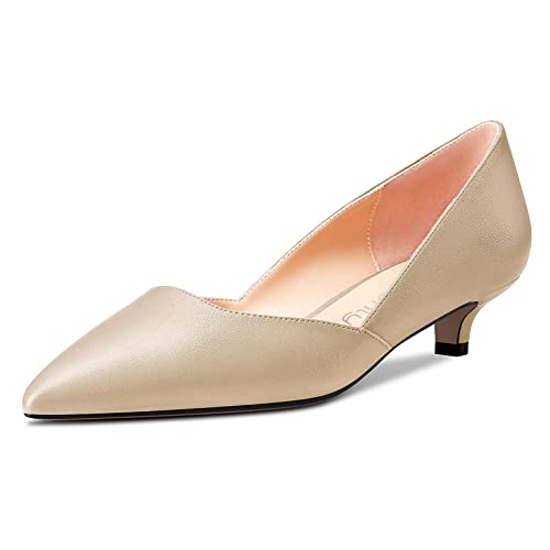 NobleOnly Damen Kitten Niedrige Absatz Heel Spitze Zehenkappe Pumps Slip-on Hochzeit Büroschuhe 3.5 cm Heels Gold 37 EU von NobleOnly