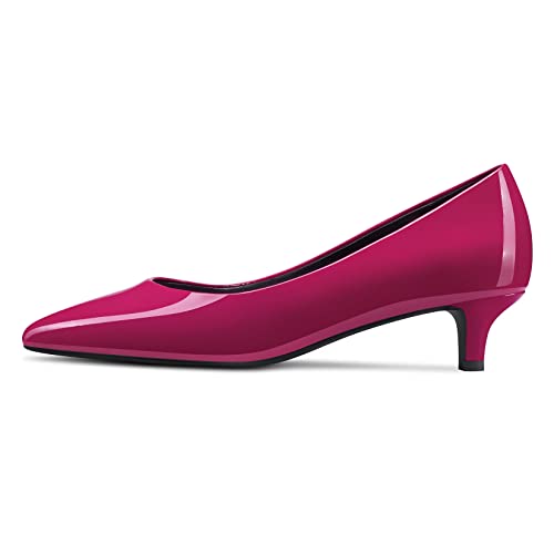 NobleOnly Damen Kitten Niedrige Absatz Heel Spitze Zehenkappe Pumps Slip-on Hochzeit Büroschuhe 3.5 cm Heels Schuhe Magenta Rot 42 EU von NobleOnly