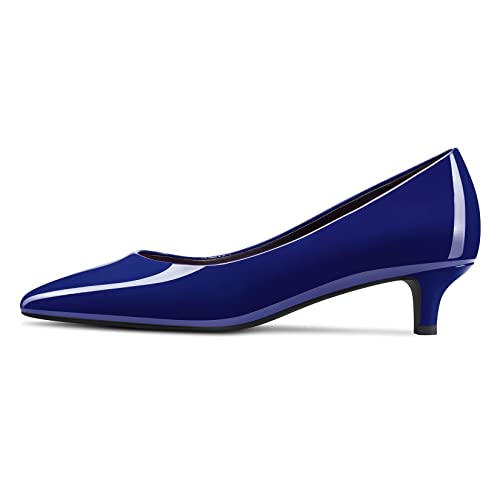 NobleOnly Damen Kitten Niedrige Absatz Heel Spitze Zehenkappe Pumps Slip-on Hochzeit Büroschuhe 3.5 cm Heels Schuhe Navy Blau Lackleder 35 EU von NobleOnly