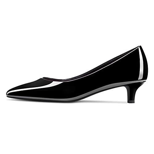 NobleOnly Damen Kitten Niedrige Absatz Heel Spitze Zehenkappe Pumps Slip-on Hochzeit Büroschuhe 3.5 cm Heels Schuhe Schwarz Lackleder 39 EU von NobleOnly