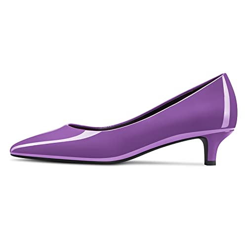 NobleOnly Damen Kitten Niedrige Absatz Heel Spitze Zehenkappe Pumps Slip-on Hochzeit Büroschuhe 3.5 cm Heels Schuhe Violett Lackleder A 40 EU von NobleOnly