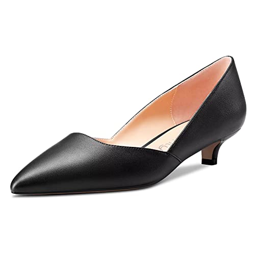 NobleOnly Damen Kitten Niedrige Absatz Heel Spitze Zehenkappe Pumps Slip-on Hochzeit Büroschuhe 3.5 cm Heels Schwarz 37 EU von NobleOnly