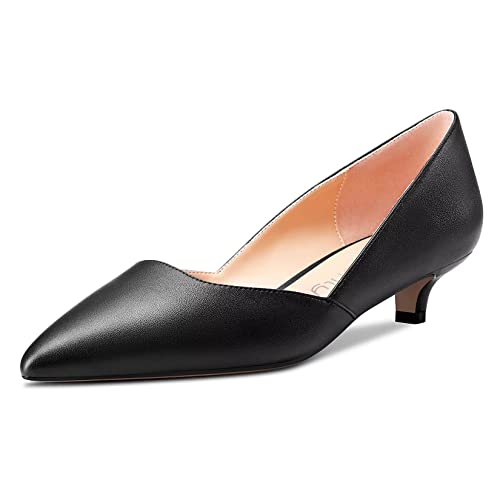 NobleOnly Damen Kitten Niedrige Absatz Heel Spitze Zehenkappe Pumps Slip-on Hochzeit Büroschuhe 3.5 cm Heels Schwarz 38 EU von NobleOnly