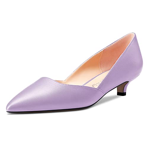 NobleOnly Damen Kitten Niedrige Absatz Heel Spitze Zehenkappe Pumps Slip-on Hochzeit Büroschuhe 3.5 cm Heels Violett 36 EU von NobleOnly