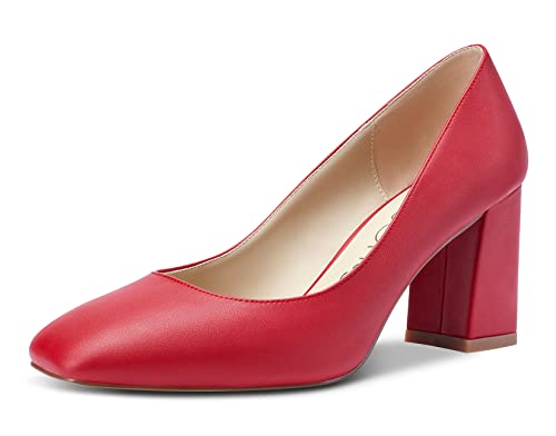 NobleOnly Damen Lederfutter Quadratische Zehe High Heels Pumps Blockabsatz 7.5CM Heel Rot Matte Schuhe EU41 von NobleOnly