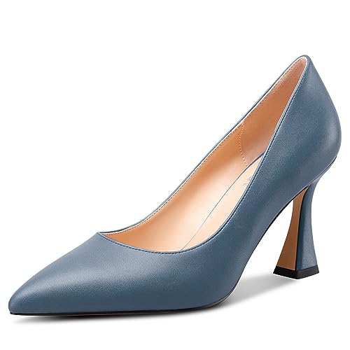 NobleOnly Damen Mittlerem Absatz Heel Slip-on Geschlossene Spitze Zehenkappe Klassisch Dress Pumps Lässig Büroschuhe Sommer Schuhe 8.5 cm Heels Kobaltblau 38 EU von NobleOnly