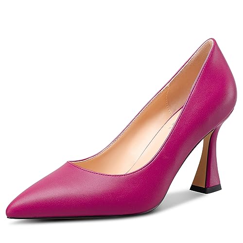 NobleOnly Damen Mittlerem Absatz Heel Slip-on Geschlossene Spitze Zehenkappe Klassisch Dress Pumps Lässig Büroschuhe Sommer Schuhe 8.5 cm Heels Magenta 39 EU von NobleOnly