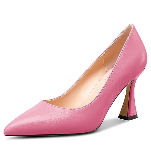 NobleOnly Damen Mittlerem Absatz Heel Slip-on Geschlossene Spitze Zehenkappe Klassisch Dress Pumps Lässig Büroschuhe Sommer Schuhe 8.5 cm Heels Rosa A 41 EU von NobleOnly