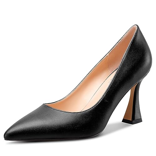 NobleOnly Damen Mittlerem Absatz Heel Slip-on Geschlossene Spitze Zehenkappe Klassisch Dress Pumps Lässig Büroschuhe Sommer Schuhe 8.5 cm Heels Schwarz 40 EU von NobleOnly