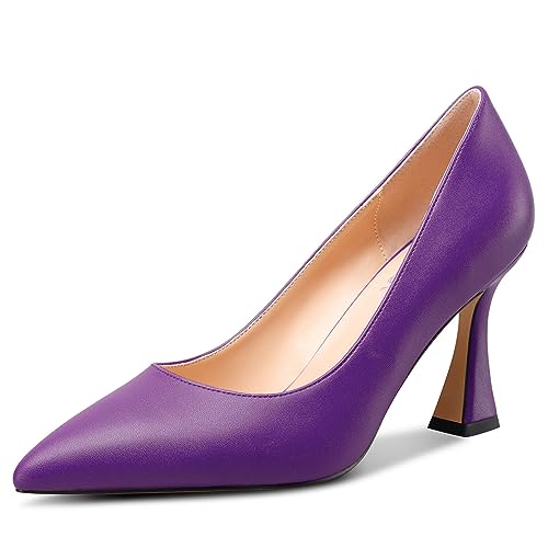 NobleOnly Damen Mittlerem Absatz Heel Slip-on Geschlossene Spitze Zehenkappe Klassisch Dress Pumps Lässig Büroschuhe Sommer Schuhe 8.5 cm Heels Violett 39 EU von NobleOnly