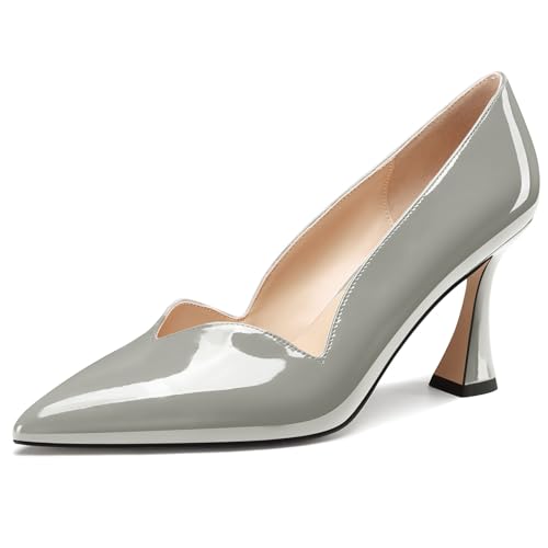 NobleOnly Damen Mittlerem Absatz Heel Spitze Zehenkappe Dress Slip-on Pumps Cute Lässig Büroschuhe Klassisch Schuhe 8 cm Heels Grau 39 EU von NobleOnly