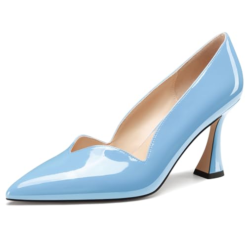 NobleOnly Damen Mittlerem Absatz Heel Spitze Zehenkappe Dress Slip-on Pumps Cute Lässig Büroschuhe Klassisch Schuhe 8 cm Heels Himmelblau 38 EU von NobleOnly