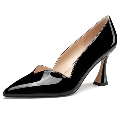 NobleOnly Damen Mittlerem Absatz Heel Spitze Zehenkappe Dress Slip-on Pumps Cute Lässig Büroschuhe Klassisch Schuhe 8 cm Heels Schwarz 37 EU von NobleOnly