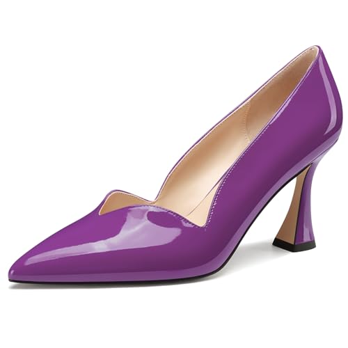 NobleOnly Damen Mittlerem Absatz Heel Spitze Zehenkappe Dress Slip-on Pumps Cute Lässig Büroschuhe Klassisch Schuhe 8 cm Heels Violett 35 EU von NobleOnly