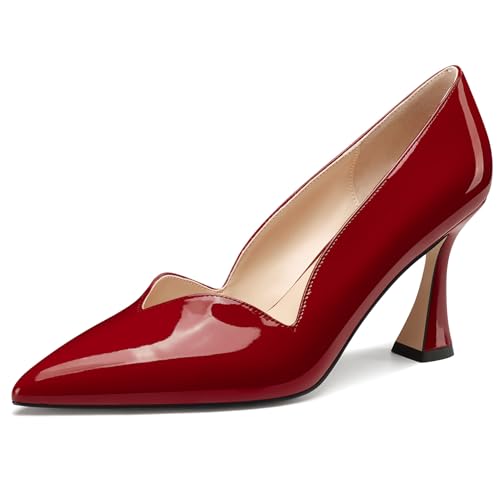 NobleOnly Damen Mittlerem Absatz Heel Spitze Zehenkappe Dress Slip-on Pumps Cute Lässig Büroschuhe Klassisch Schuhe 8 cm Heels Weinrot 40 EU von NobleOnly