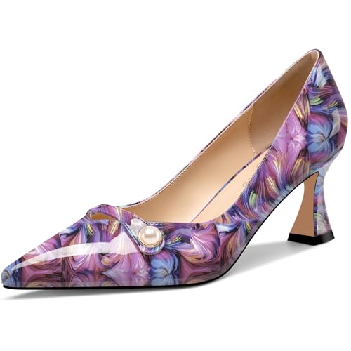 NobleOnly Damen Mittlerem Absatz Heel Spitze Zehenkappe Slip-on Perlen Dress Pumps Glitzer Lässig Schuhe 6 cm Heels Lila Wirbel 37 EU von NobleOnly