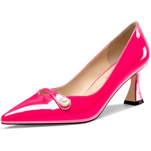 NobleOnly Damen Mittlerem Absatz Heel Spitze Zehenkappe Slip-on Perlen Dress Pumps Glitzer Lässig Schuhe 6 cm Heels Magenta 41 EU von NobleOnly