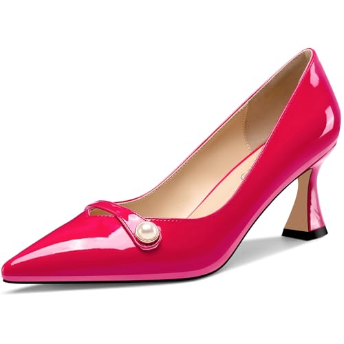 NobleOnly Damen Mittlerem Absatz Heel Spitze Zehenkappe Slip-on Perlen Dress Pumps Glitzer Lässig Schuhe 6 cm Heels Magenta A 40 EU von NobleOnly