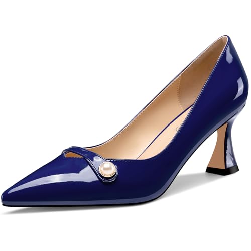 NobleOnly Damen Mittlerem Absatz Heel Spitze Zehenkappe Slip-on Perlen Dress Pumps Glitzer Lässig Schuhe 6 cm Heels Marineblau 37 EU von NobleOnly