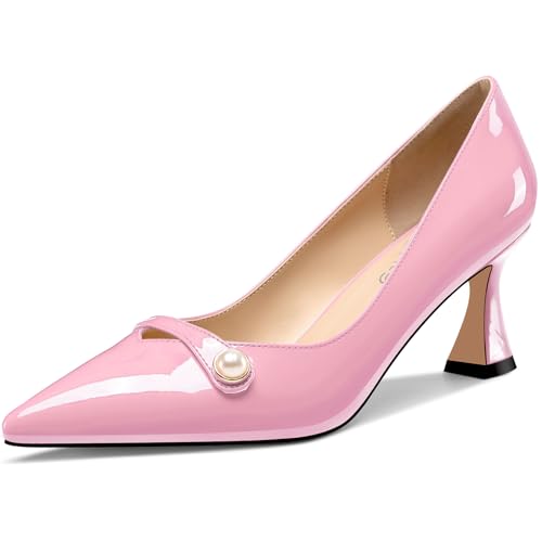 NobleOnly Damen Mittlerem Absatz Heel Spitze Zehenkappe Slip-on Perlen Dress Pumps Glitzer Lässig Schuhe 6 cm Heels Rosa A 40 EU von NobleOnly