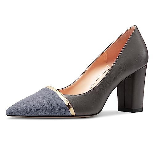 NobleOnly Damen Mittlerem Blockabsatz Absatz Heel Spitze Zehenkappe Slip-on Patchwork Pumps Abschlussball Lässig Party Schuhe 8 cm Heels Metallisch 37 EU von NobleOnly