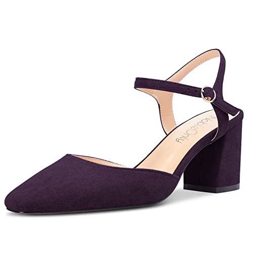 NobleOnly Damen Mittlerem Chunky Blockabsatz Absatz Heel Geschlossene Eckige Zehenkappe Slingback Knöchelriemen Sandalen Party Dress Schuhe 6.5 CM Heels Violett A 37 EU von NobleOnly