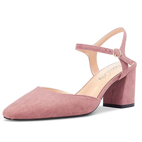 NobleOnly Damen Mittlerem Chunky Blockabsatz Absatz Heel Geschlossene Eckige Zehenkappe Slingback Knöchelriemen Sandalen Party Dress Schuhe 6.5 CM Heels Rosa 35 EU von NobleOnly