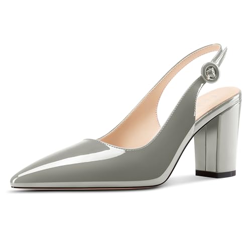 NobleOnly Damen Mittlerem Chunky Blockabsatz Absatz Heel Slingback Pumps Geschlossene Spitze Zehenkappe Dress Slip-on Pumps 8 cm Heels Grau 42 EU NobleOnly Damen Mittlerem Chunky Blockabsatz Absatz Heel Slingback Pumps Geschlossene Spitze Zehenkappe Dress Slip-on Pumps 8 cm Heels Grau 42 EU von NobleOnly