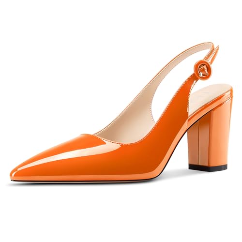 NobleOnly Damen Mittlerem Chunky Blockabsatz Absatz Heel Slingback Pumps Geschlossene Spitze Zehenkappe Dress Slip-on Pumps 8 cm Heels Orange 38 EU NobleOnly Damen Mittlerem Chunky Blockabsatz Absatz Heel Slingback Pumps Geschlossene Spitze Zehenkappe Dress Slip-on Pumps 8 cm Heels Orange 38 EU von NobleOnly