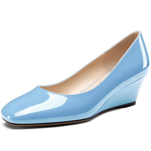 NobleOnly Damen Mittlerem Keilabsatz Absatz Heel Eckige Zehenkappe Slip-on Pumps Lässig Büroschuhe Dress Klassisch Schuhe 5 cm Heels Himmelblau 37 EU von NobleOnly