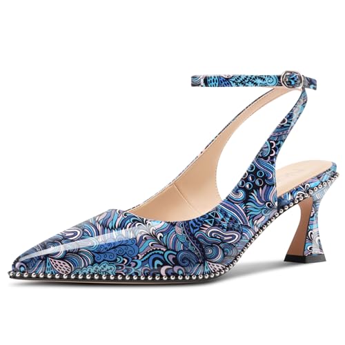 NobleOnly Damen Mittlerem Kitten Absatz Heel Slingback Pumps Spitze Zehenkappe Knöchelriemen Dress Lässig Abschlussball Pumps 6.5 cm Heels Blau Mehrfarbig 39 EU NobleOnly Damen Mittlerem Kitten Absatz Heel Slingback Pumps Spitze Zehenkappe Knöchelriemen Dress Lässig Abschlussball Pumps 6.5 cm Heels Blau Mehrfarbig 39 EU von NobleOnly