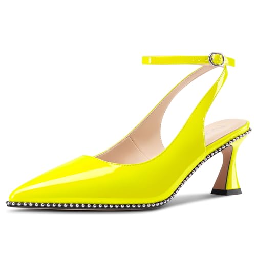 NobleOnly Damen Mittlerem Kitten Absatz Heel Slingback Pumps Spitze Zehenkappe Knöchelriemen Dress Lässig Abschlussball Pumps 6.5 cm Heels Gelb 37 EU NobleOnly Damen Mittlerem Kitten Absatz Heel Slingback Pumps Spitze Zehenkappe Knöchelriemen Dress Lässig Abschlussball Pumps 6.5 cm Heels Gelb 37 EU von NobleOnly