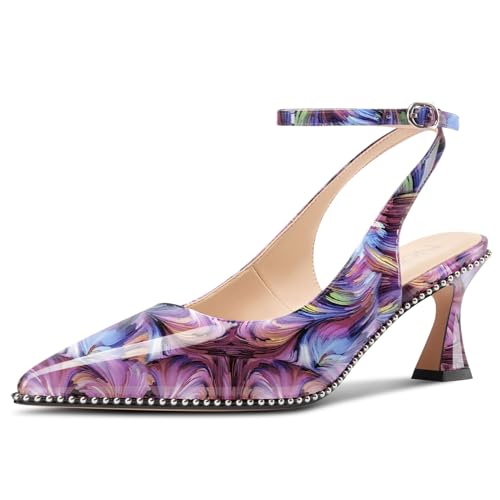 NobleOnly Damen Mittlerem Kitten Absatz Heel Slingback Pumps Spitze Zehenkappe Knöchelriemen Dress Lässig Abschlussball Pumps 6.5 cm Heels Lila Wirbel 42 EU NobleOnly Damen Mittlerem Kitten Absatz Heel Slingback Pumps Spitze Zehenkappe Knöchelriemen Dress Lässig Abschlussball Pumps 6.5 cm Heels Lila Wirbel 42 EU von NobleOnly
