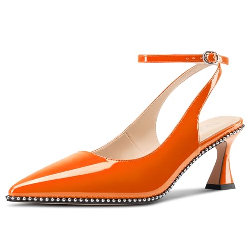 NobleOnly Damen Mittlerem Kitten Absatz Heel Slingback Pumps Spitze Zehenkappe Knöchelriemen Dress Lässig Abschlussball Pumps 6.5 cm Heels Orange 41 EU NobleOnly Damen Mittlerem Kitten Absatz Heel Slingback Pumps Spitze Zehenkappe Knöchelriemen Dress Lässig Abschlussball Pumps 6.5 cm Heels Orange 41 EU von NobleOnly