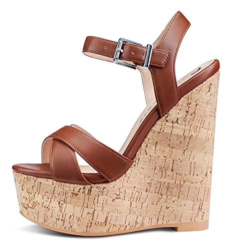 NobleOnly Damen Mode-Sandalen Plattform Keilsandale Peep-Toes Ankle-Strap 16CM Wedge High Heels Braun Matte Schuhe EU 43 NobleOnly Damen Mode-Sandalen Plattform Keilsandale Peep-Toes Ankle-Strap 16CM Wedge High Heels Braun Matte Schuhe EU 43 von NobleOnly
