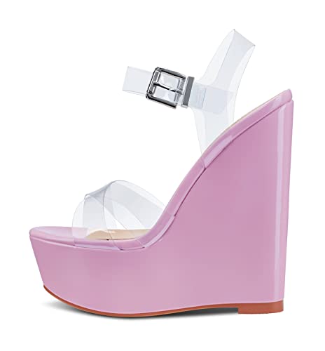 NobleOnly Damen Mode-Sandalen Plattform Keilsandale Peep-Toes Ankle-Strap 16CM Wedge High Heels Pink Schuhe EU39 NobleOnly Damen Mode-Sandalen Plattform Keilsandale Peep-Toes Ankle-Strap 16CM Wedge High Heels Pink Schuhe EU39 von NobleOnly