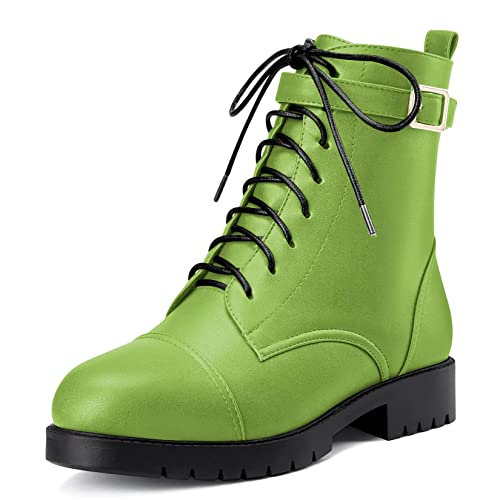 NobleOnly Damen Niedrige Chunky Blockabsatz Absatz Heel Runde Zehenkappe Schnüren Schnürung Reißverschluss Stiefeletten Büroschuhe Klassisch Schuhe Grün 39 EU von NobleOnly
