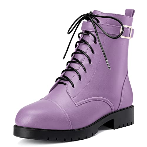 NobleOnly Damen Niedrige Chunky Blockabsatz Absatz Heel Runde Zehenkappe Schnüren Schnürung Reißverschluss Stiefeletten Büroschuhe Klassisch Schuhe Violett 41 EU von NobleOnly