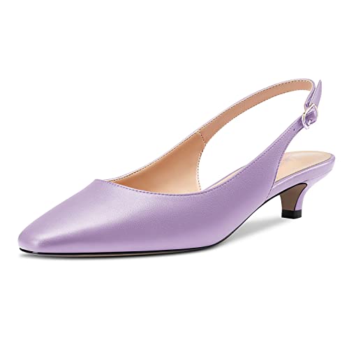 NobleOnly Damen Niedrige Kitten Absatz Heel Eckige Zehenkappe Slingback Pumps Slip-on Büroschuhe Cute Dress 3.5 CM Heels Sandalen Violett Matt 42 EU von NobleOnly