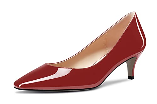 NobleOnly Damen Niedrige Kitten Absatz Heel Geschlossene Eckige Zehenkappe Slip-on Pumps Klassisch Cute Dress Hochzeit Party Schuhe 5 cm Heels Burgund Rot 38 EU von NobleOnly