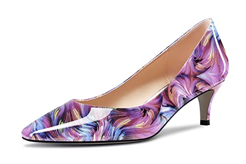 NobleOnly Damen Niedrige Kitten Absatz Heel Geschlossene Eckige Zehenkappe Slip-on Pumps Klassisch Cute Dress Hochzeit Party Schuhe 5 cm Heels Rosa Mehrfarbig 40 EU von NobleOnly