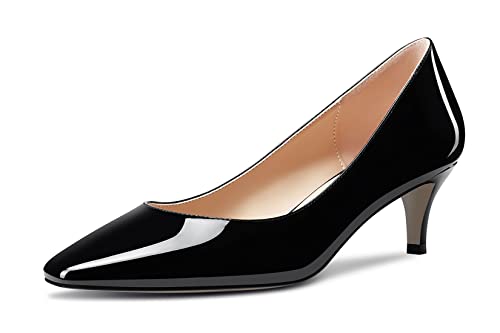 NobleOnly Damen Niedrige Kitten Absatz Heel Geschlossene Eckige Zehenkappe Slip-on Pumps Klassisch Cute Dress Hochzeit Party Schuhe 5 cm Heels Schwarz 40 EU von NobleOnly