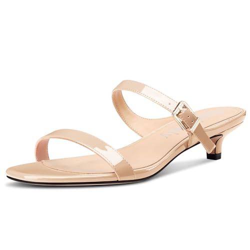 NobleOnly Damen Open Zehenkappe Niedrige Kitten Absatz Heel Sandalen Slip-on Schnalle Dress Büroschuhe Abschlussball Sommer Schuhe 3.5 CM Heels Hautfarben 45 EU von NobleOnly