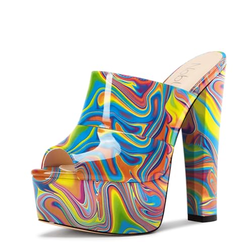 NobleOnly Damen Plateau Chunky Blockabsatz Absatz Heel Sandalen Peep Open Zehenkappe Slip-on Pantoletten Schuhe Hochzeit Schuhe 15 CM Heels Buntes Graffiti 42 EU NobleOnly Damen Plateau Chunky Blockabsatz Absatz Heel Sandalen Peep Open Zehenkappe Slip-on Pantoletten Schuhe Hochzeit Schuhe 15 CM Heels Buntes Graffiti 42 EU von NobleOnly
