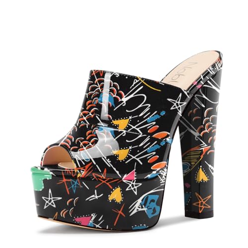 NobleOnly Damen Plateau Chunky Blockabsatz Absatz Heel Sandalen Peep Open Zehenkappe Slip-on Pantoletten Schuhe Hochzeit Schuhe 15 CM Heels Schwarzes Doodle 41 EU NobleOnly Damen Plateau Chunky Blockabsatz Absatz Heel Sandalen Peep Open Zehenkappe Slip-on Pantoletten Schuhe Hochzeit Schuhe 15 CM Heels Schwarzes Doodle 41 EU von NobleOnly