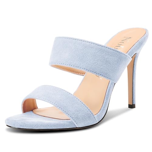 NobleOnly Damen Runde Open Zehenkappe Stiletto Hoher High Absatz Heel Sandalen Lässig Dress Slip-on Pantoletten Schuhe 10 CM Heels Hellblau 39 EU von NobleOnly