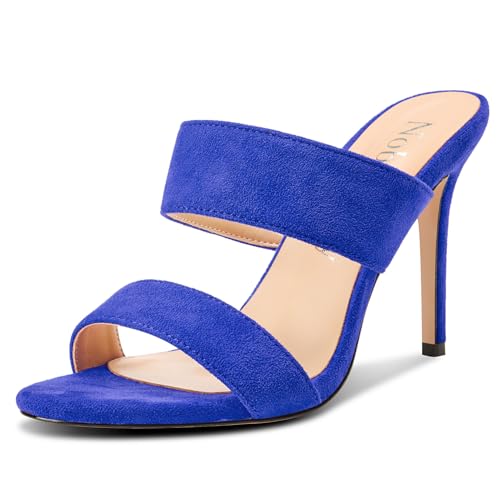 NobleOnly Damen Runde Open Zehenkappe Stiletto Hoher High Absatz Heel Sandalen Lässig Dress Slip-on Pantoletten Schuhe 10 CM Heels Königsblau 43 EU von NobleOnly