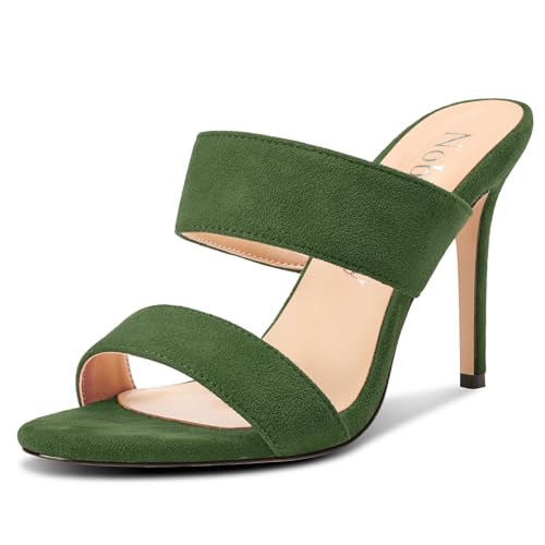 NobleOnly Damen Runde Open Zehenkappe Stiletto Hoher High Absatz Heel Sandalen Lässig Dress Slip-on Pantoletten Schuhe 10 CM Heels Olivgrün 39 EU von NobleOnly