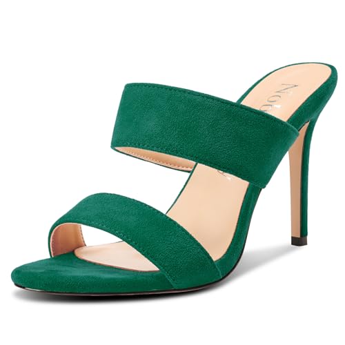 NobleOnly Damen Runde Open Zehenkappe Stiletto Hoher High Absatz Heel Sandalen Lässig Dress Slip-on Pantoletten Schuhe 10 CM Heels Tiefgrün 39 EU von NobleOnly